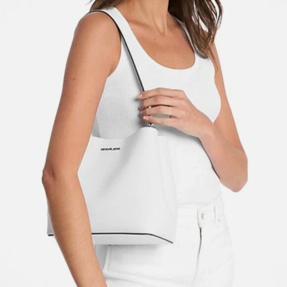 New Michael Kors Pratt Medium Shoulder Bag Optic White - Picture 2 of 4